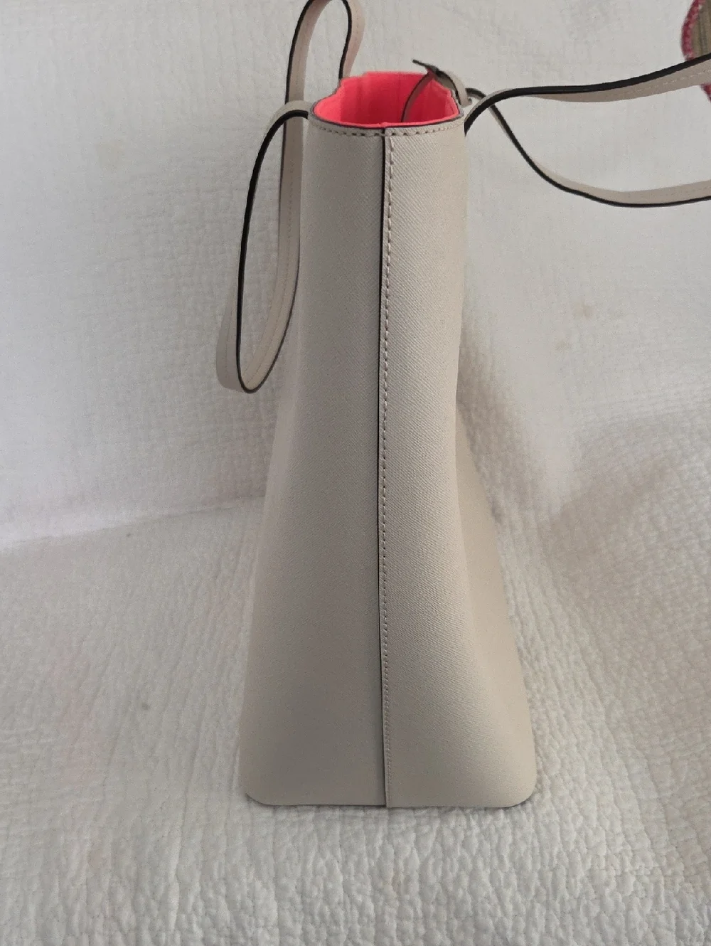 kate spade neutral tote with bright pink interior nwot